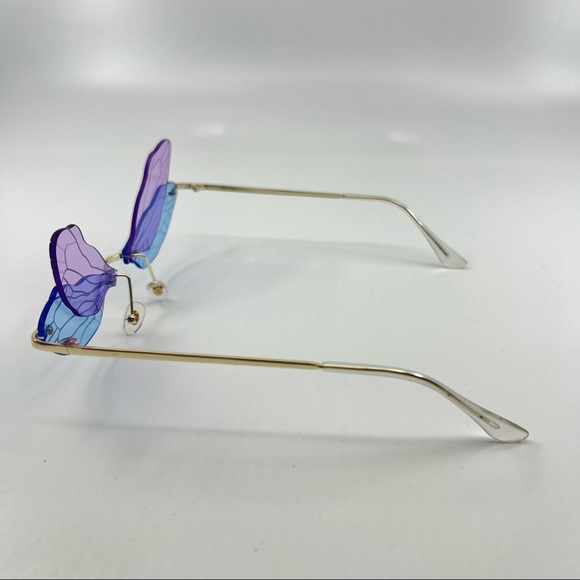 Blue Purple Butterfly Etched Wings Rimless Y2K Pastel Lenses Colored Glasses - Picture 8 of 15
